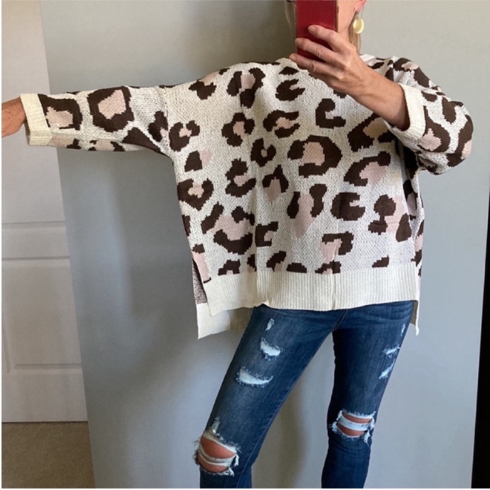 Animal Print Dolman Sleeve Oversized Fit Sweater - Picture 10 of 12
